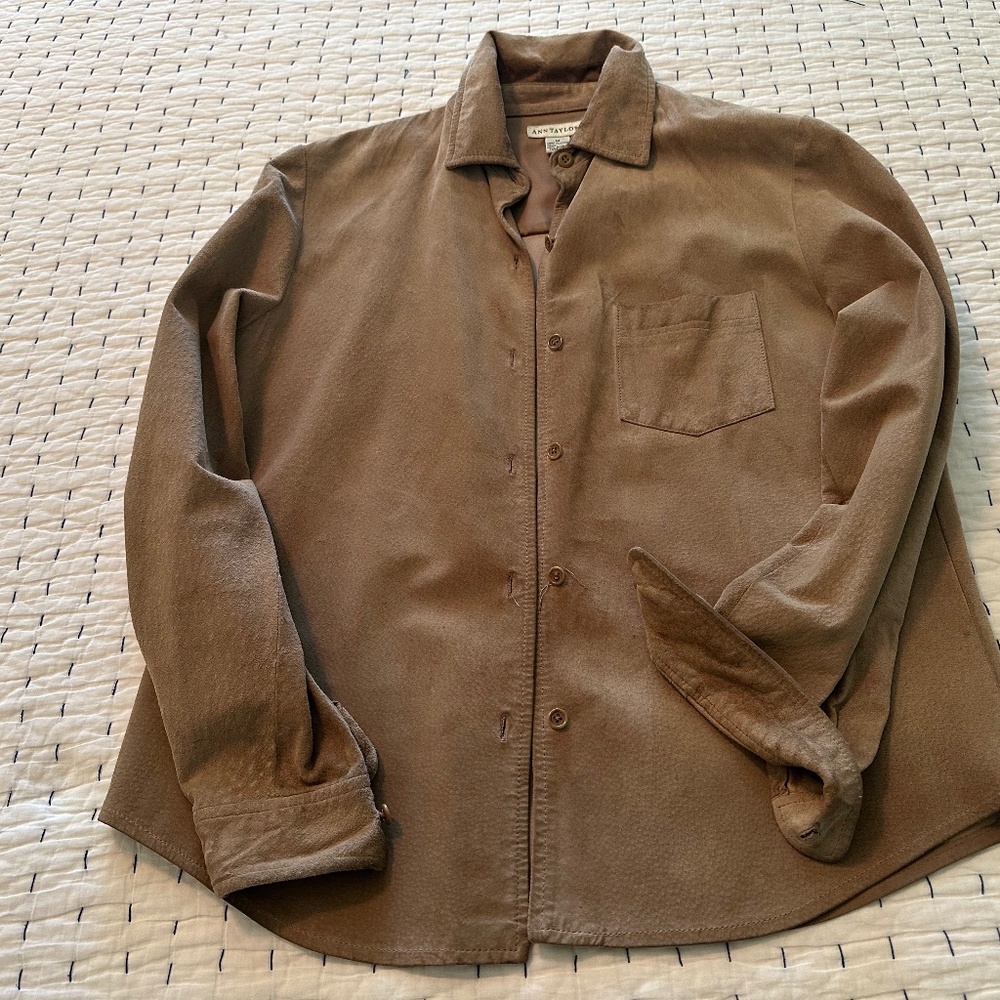 Ann Taylor suede 100% suede shirt tan in color